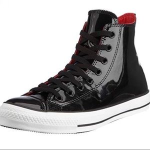 converse black patent leather hightop tennis shoes